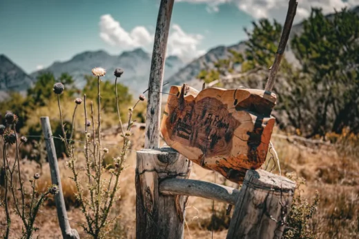 Hand carved wooden sign at the entrance of a working estancia
